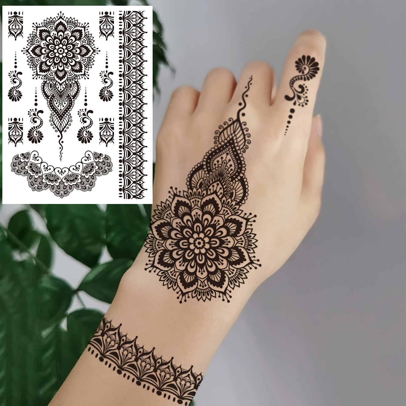 

Black Lace Patterns Fake Tattoos, Finger Wrist Arm Body Art Temporary Tattoo Sticker, Vocation Party Decorations, 1 Sheet