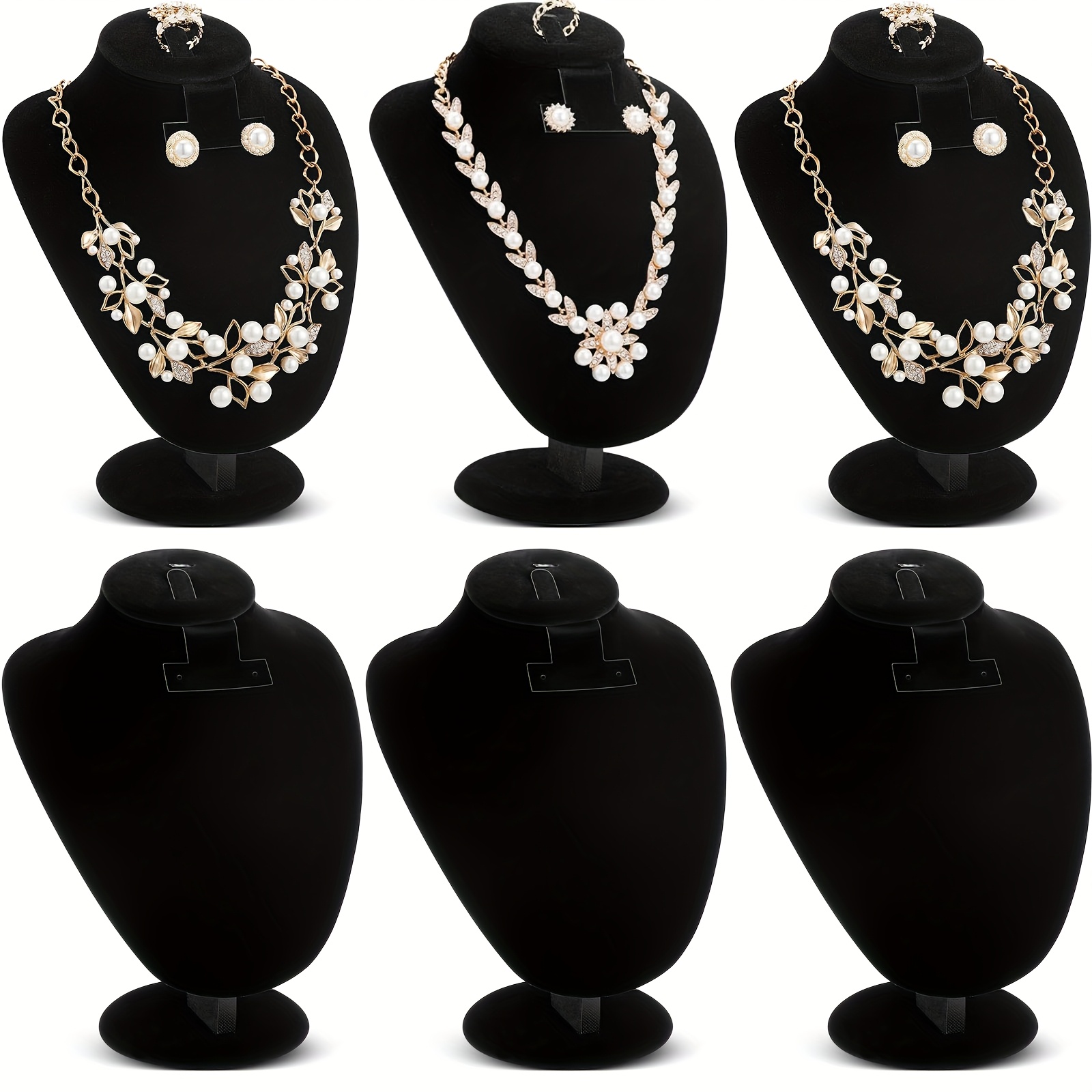 6pcs Black Velvet Necklace Display Stand Bust Jewelry Mannequin Jewelry Display For Vendors With Earrings Holder Ring For Selling Home Store Show Trade