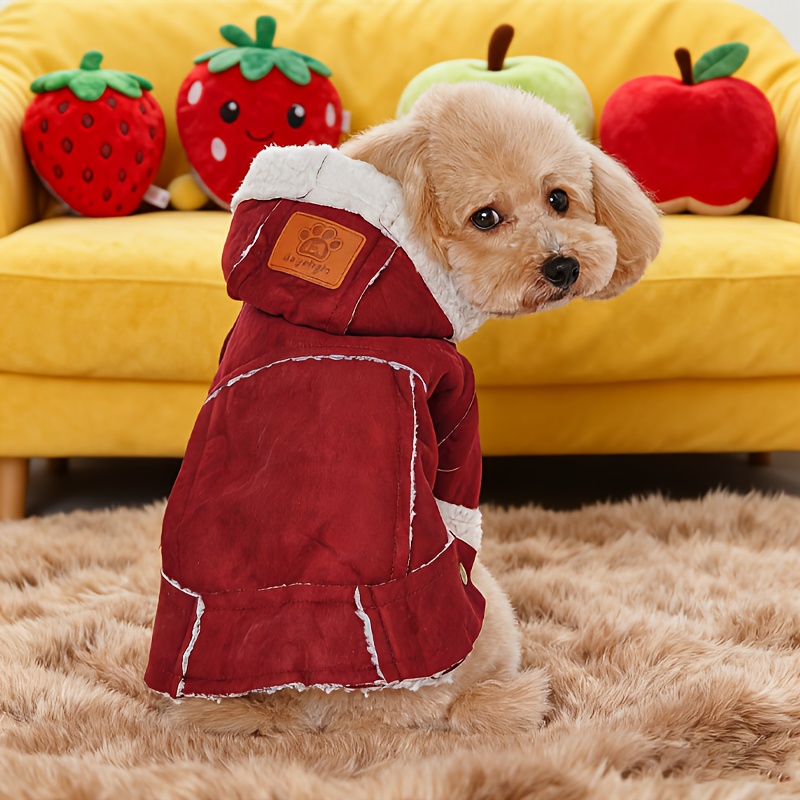 british style real fur like look winter dog jacket with sheep lining adjustable hooded collar button front closure poodle like pomeranian like small medium dogs cats outerwear cozy cold weather warm coat no Product details 1