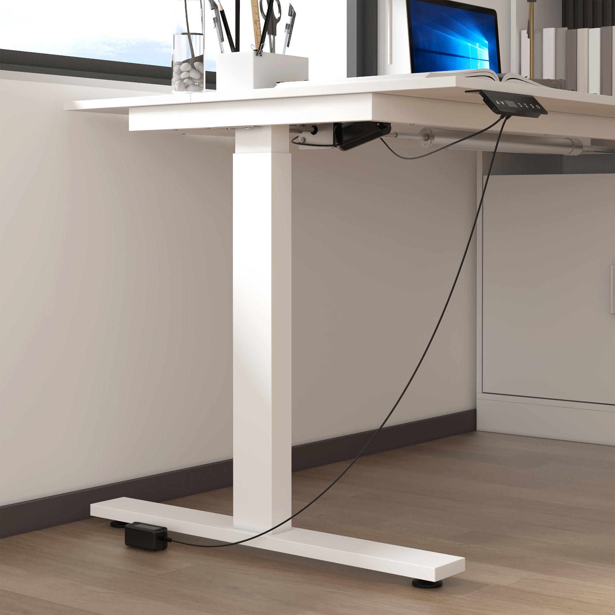 electric height adjustable computer desk with 3 drawers 1 cabinet 2 open shelves l shaped computer desk with glass   counter study writing table for   Product details 3
