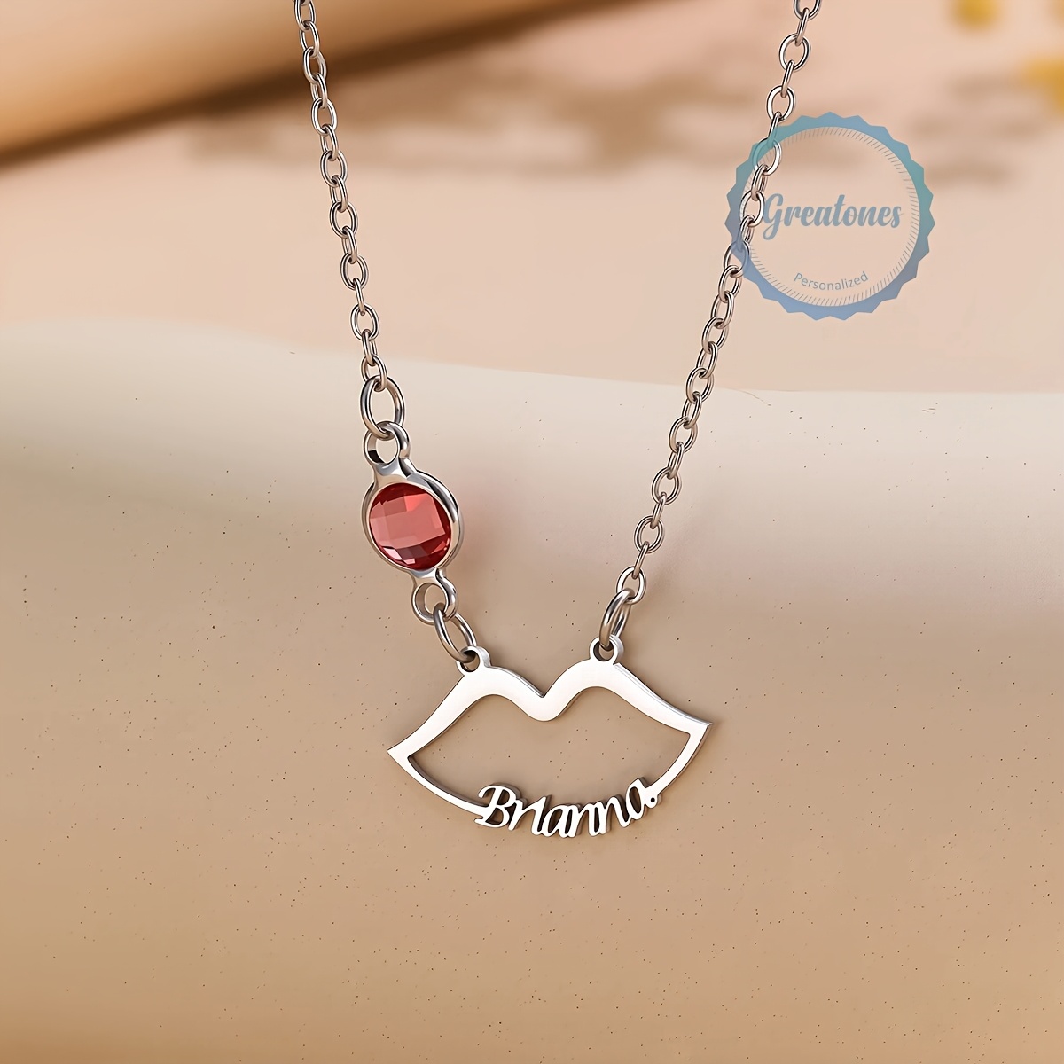 Personalized Kiss Lips Necklace with Custom Charm