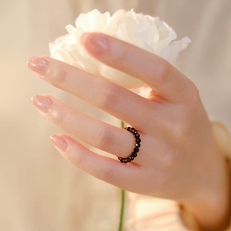 Natural Elastic Rope Ring 3mm Ultra-thin Ring Teenager's Vintage Style Natural Stone Crystal Ring Single Hand Accessory Ring Sisters Gift Birthday Present