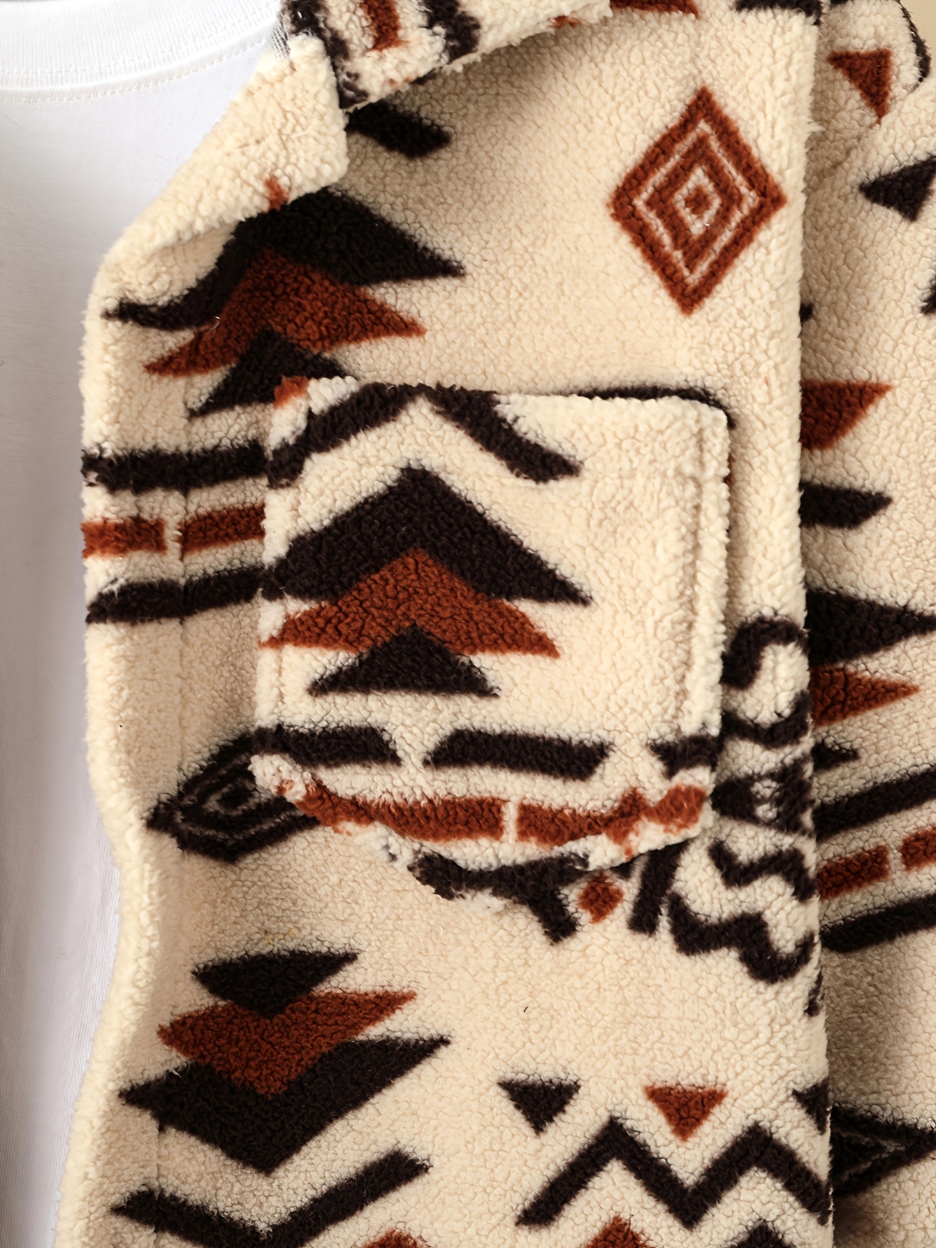 Men'S Aztec Pattern Flannel Jacket, Regular Fit, Long Sleeve, Casual Pullover with Pockets, Polyester Knit Fabric, Non, Spring/Autumn Collection