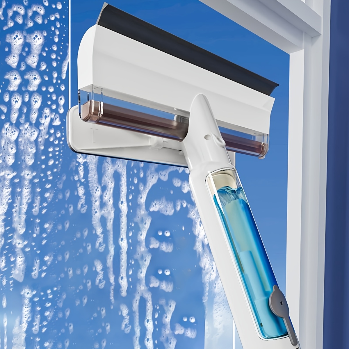 Image of 1 Detachable Household Glass Cleaning Tool With 4 Replacement Cloths, For Window Exterior Cleaning, A Dual-sided Household Cleaning Tool, A Dual-sided Glass Mop With Integrated Scraper