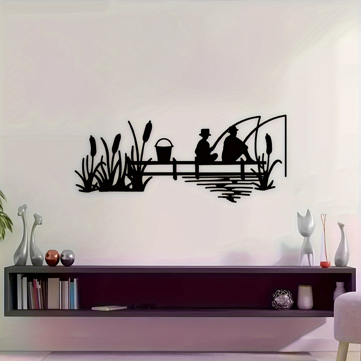 art deco metal wall art fisherman silhouette wall hanging Temu