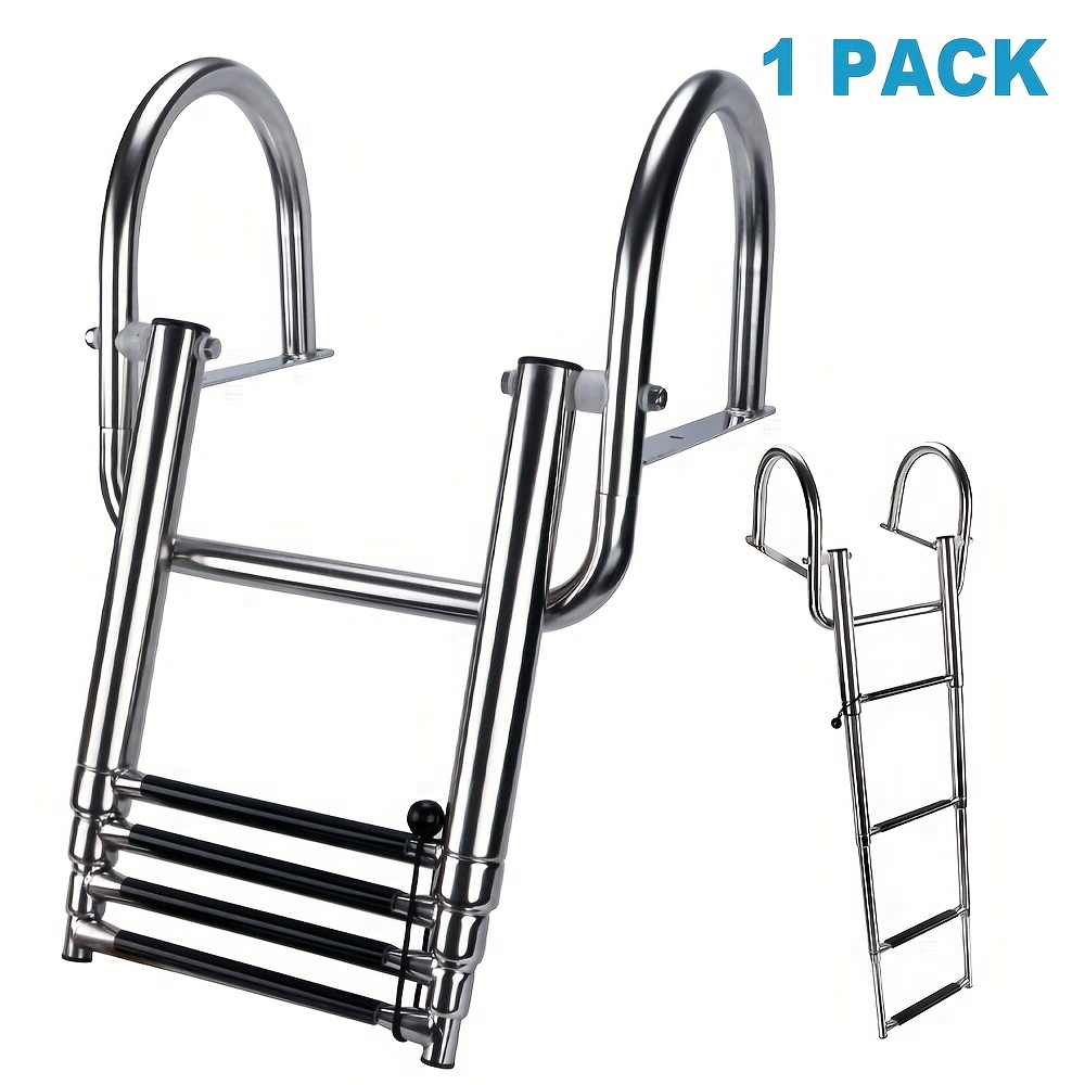 3 Steps/ Floating Bridge Boat Ladder, Steel Folding Telescopic Ladder Rear Entrance Ladder Fully Welded Reinforced Dock Ladder Swimming Deck Ladder Handrail