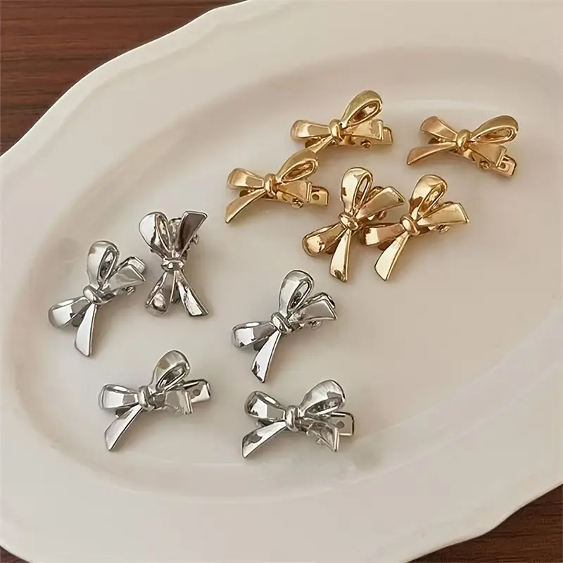 4pcs elegant alloy bow hair clips for women   metallic hairpins with intricate   secure hold for bangs side hair versatile hair accessories for casual formal styles cute hair clips bohemian style hairpins durable hairpins Product details 0