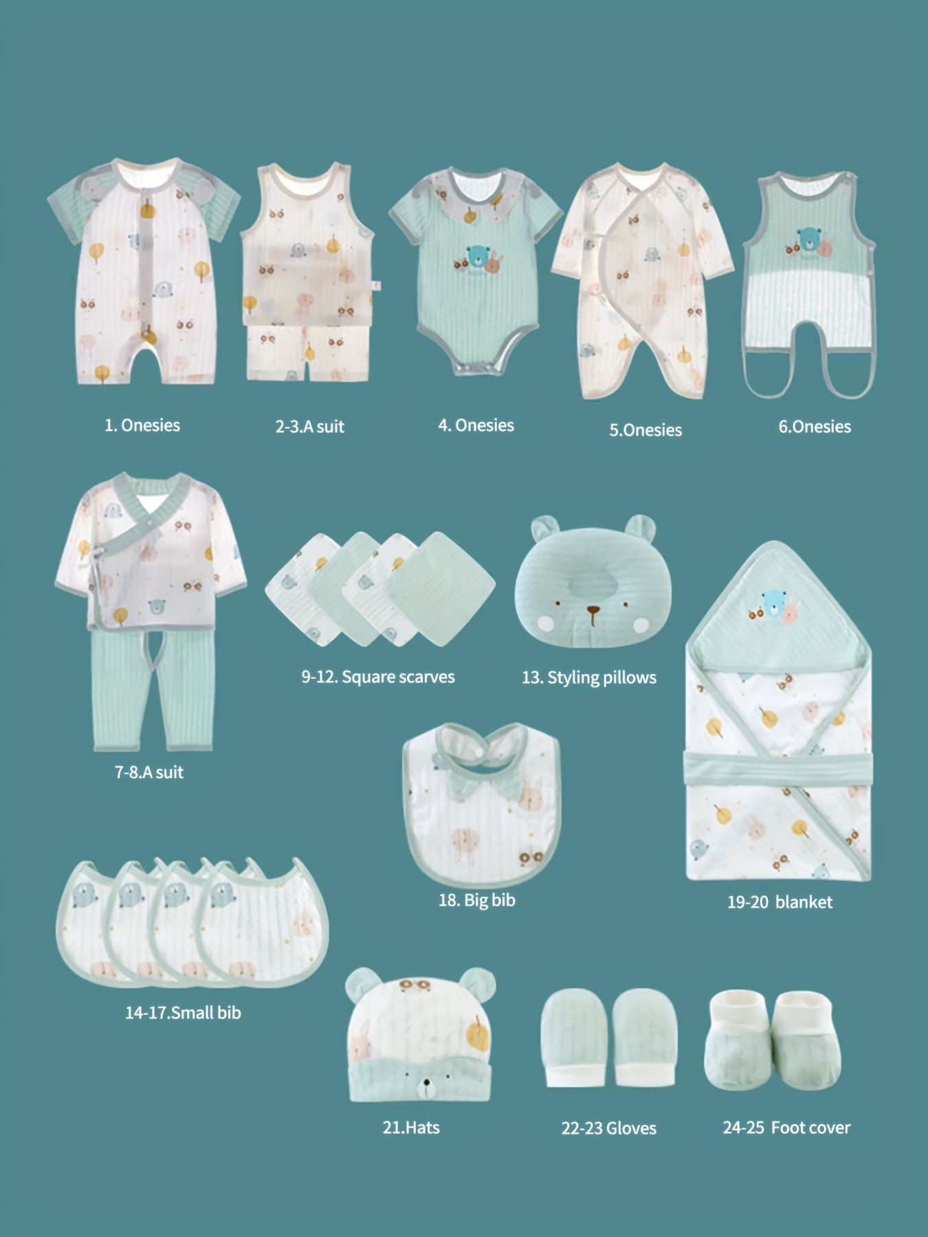 Baby Boy Clothes + Newborn Daily Necessities Complete Set, Total 27pcs, 5 Sets Of Clothes + Hat + Bib + Pillow + Hand And Foot Covers + Bibs, Baby Items, Baby Full Moon Summer Long Sleeve Suit, Baby Romper, Local Warehouse, Baby Shower Gifts, Perfect for Outdoor - Image 6