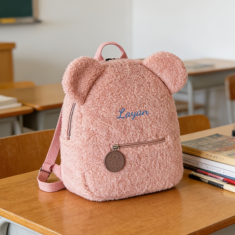 TEMU Sac à dos décontracté et tendance avec motif d' en peluche de dessin , personnalisé par broderie, 7 couleurs disponibles, assortiment aléatoire