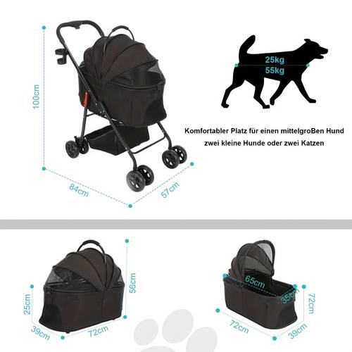 lightweight foldable pet stroller with detachable carrier breathable window one click folding safety and side storage pouch