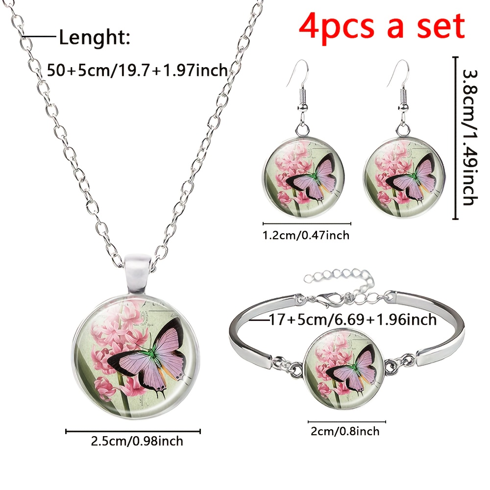 4pc Vintage-Style Jewelry Set with Floral and Butterfly Design