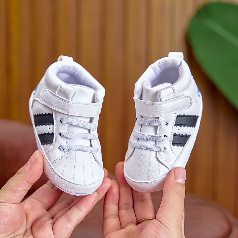 Infant Toddler Mid-Top Sneakers - Unisex Baby Sports and Casual Shoes with Adjustable Strap Closure, PU Upper, Soft Fabric Sole for Comfort, Anti-Slip for Spring/Fall - Solid Color Everyday Wear