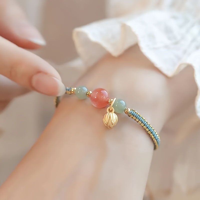 

1pc Fashionable Lotus & Lucky Bead Braided Bracelet Suitable For Women's Daily Wear