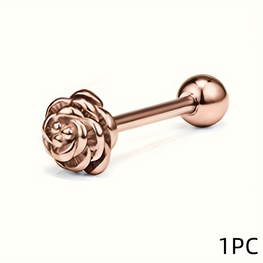 Multicolor Stainless Steel Tongue Stud Rose Flower Sphere