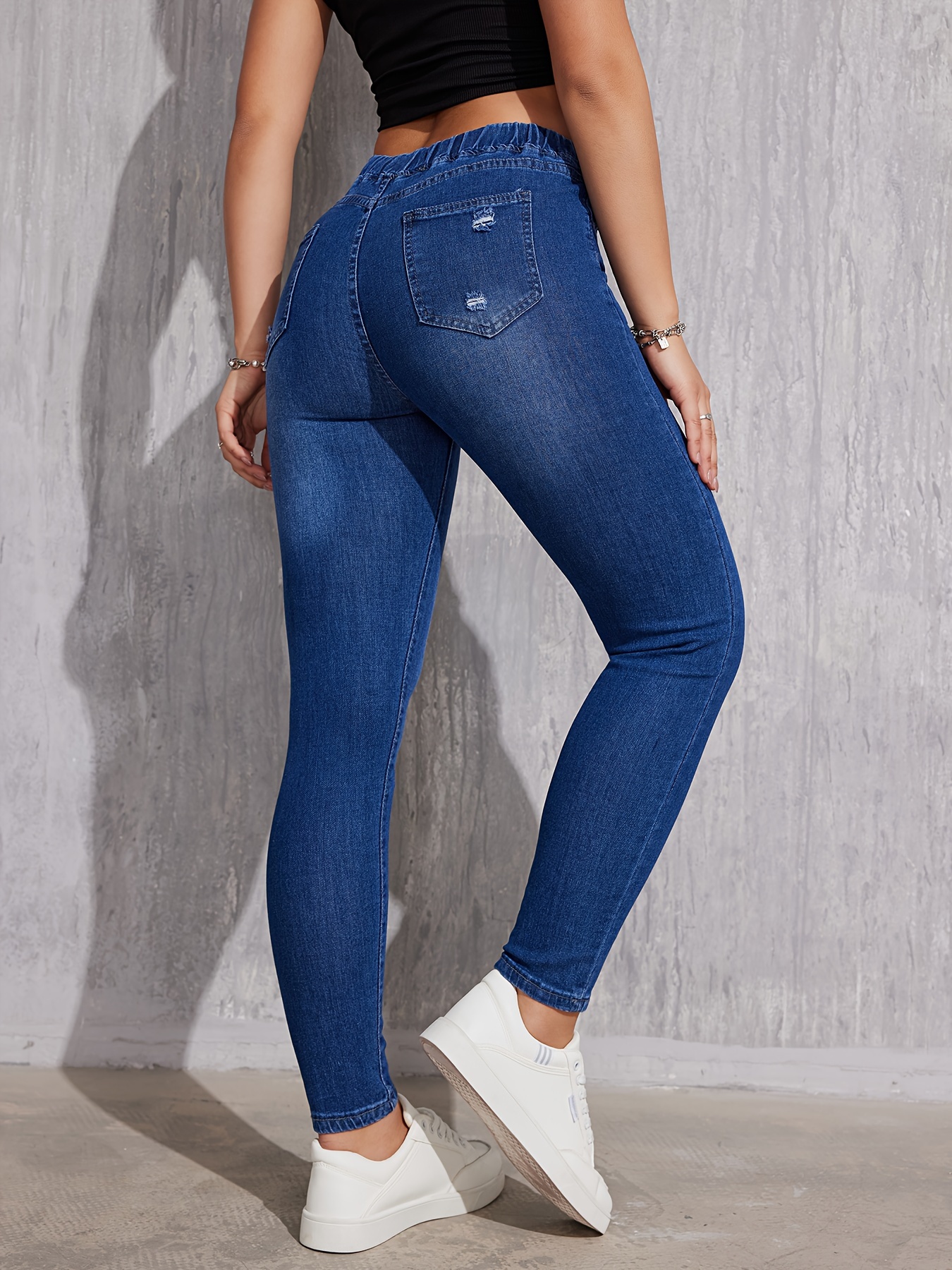  Jeans ajustados para mujer, cintura alta, elásticos y
