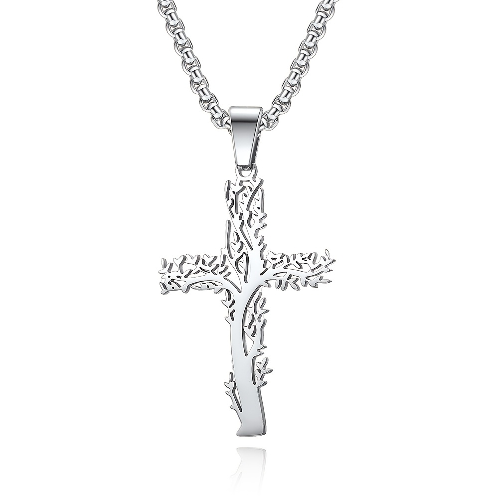 Image of 1 Unique Hollow Cross Pendant Necklace, High Quality Stainless Steel Fine Jewelry Accessories For Women, Religious Amulet Jewelry Accessories For Women' Wear