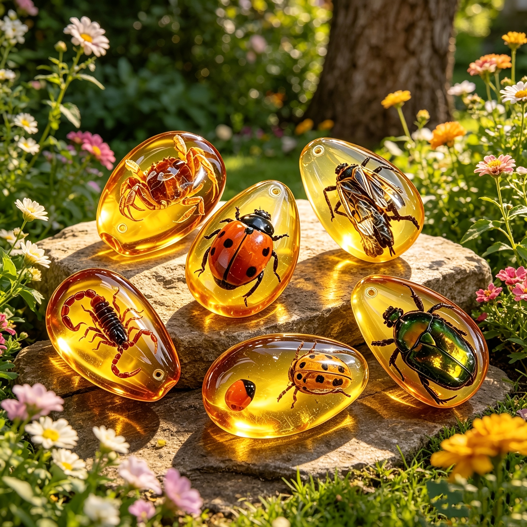 TEMU Lot aléatoire de 3 pièces de d'améthyste doré transparent, insectes en plastique, doré transparent rétro, soin de haute qualité, réaliste, pour
