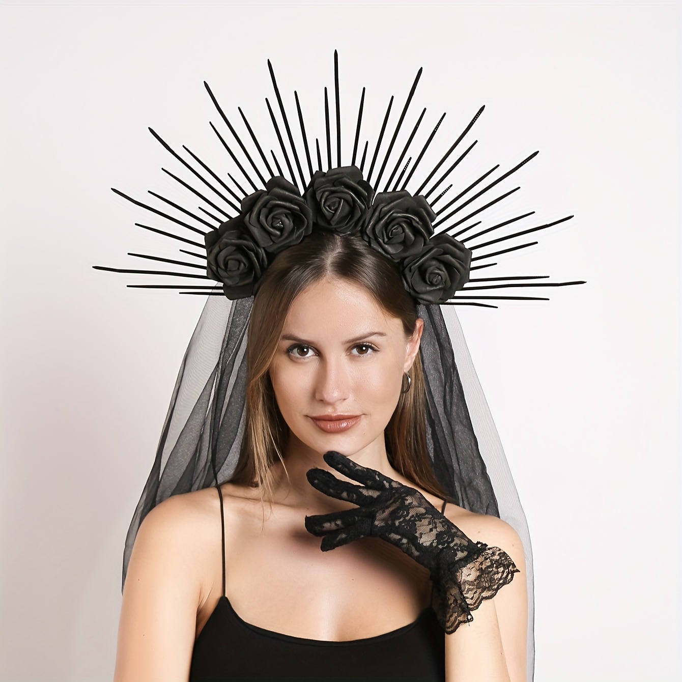 

Gothic Black Rose Barre Headpiece: Dark Zombie Bride Costume Accessory For Parties