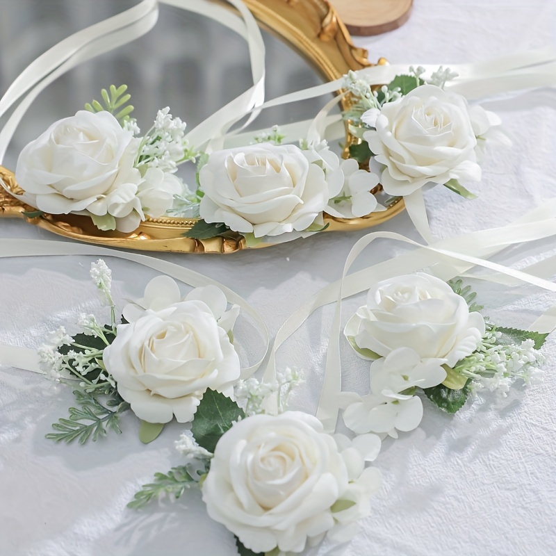 6pcs Elegant Rose Forest-style High-end Wrist Flower Set, Suitable For Weddings And Parties