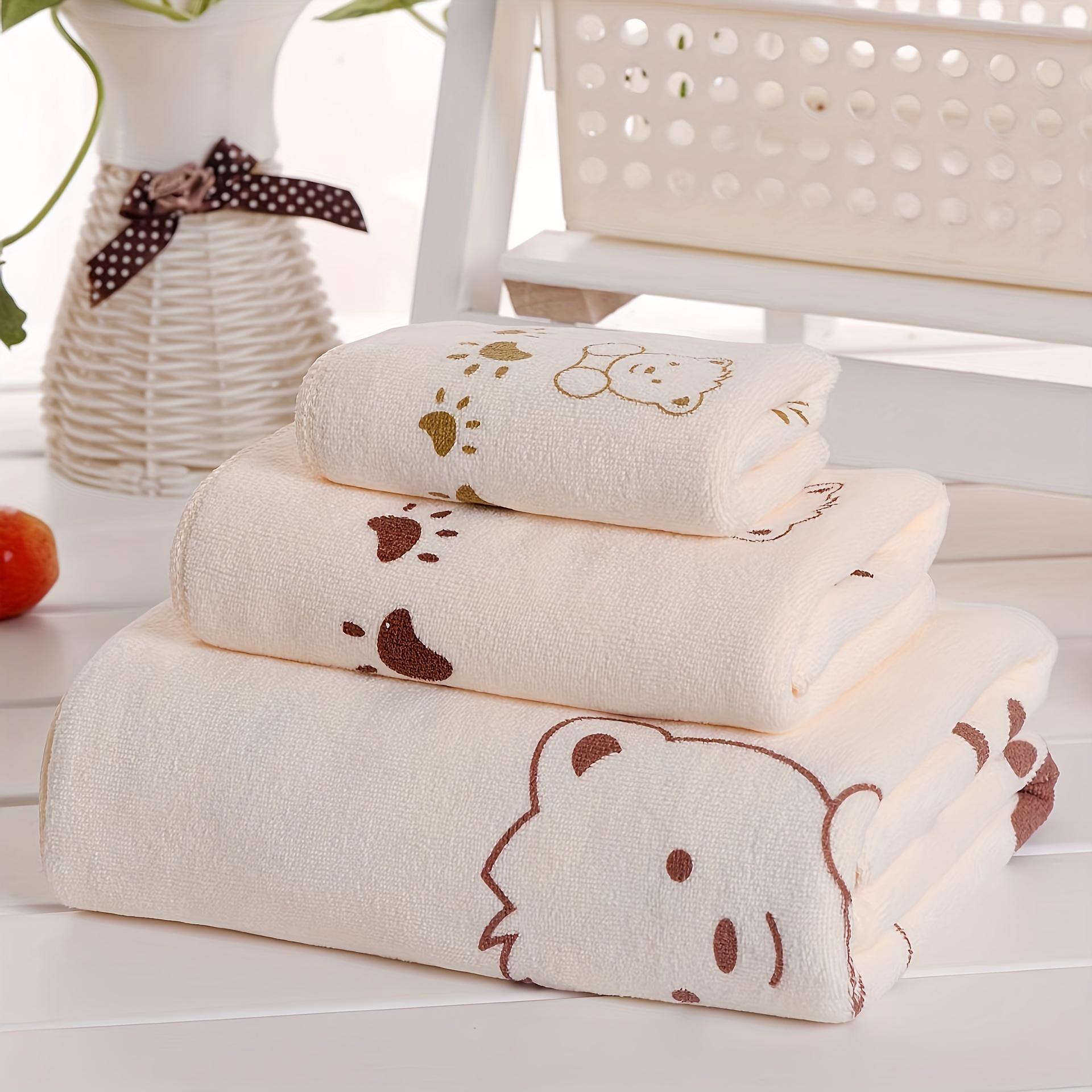 TEMU [popular ] 3pcssoft And Absorbent Cartoon Bath Towels Suit: Small Size, Medium And Large- For Summer Fun!