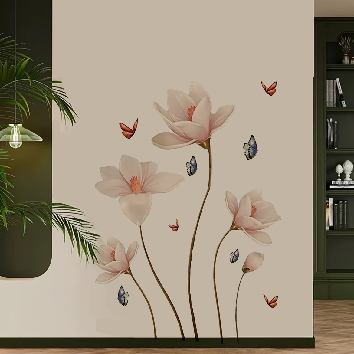 Image of Classic Style Floral Wall Stickers, 3d Relief Flowers And Butterflies, Plastic Self-adhesive Wall Decal Set For Home Decor, Single Use, Semi-glossy Detachable Finish, 2 Pieces (9.8in X 27.56in Each)