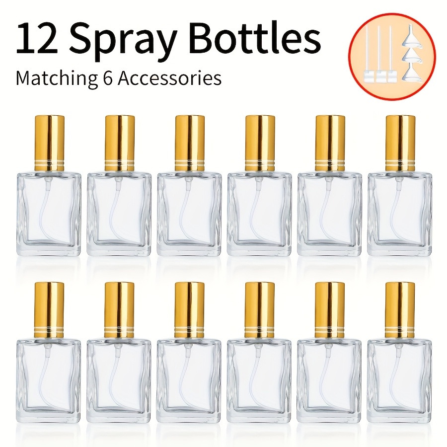E-shop 12-teiliges Set mit 6 Zubehörteilen: Transparente Parfüm-Sprühflaschen-Nachfüllset – Inklusive 15ml Glas-Feinsprühflaschen (12 Flaschen), 3