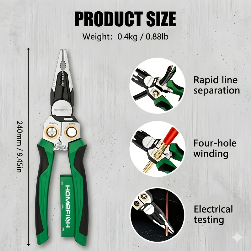 TEMU Homefish Wire Stripper With Voltage Tester, Multi-functional Electrician Hand Tool. For Wire Stripping, Cutting, Pulling, And Crimping Cables.