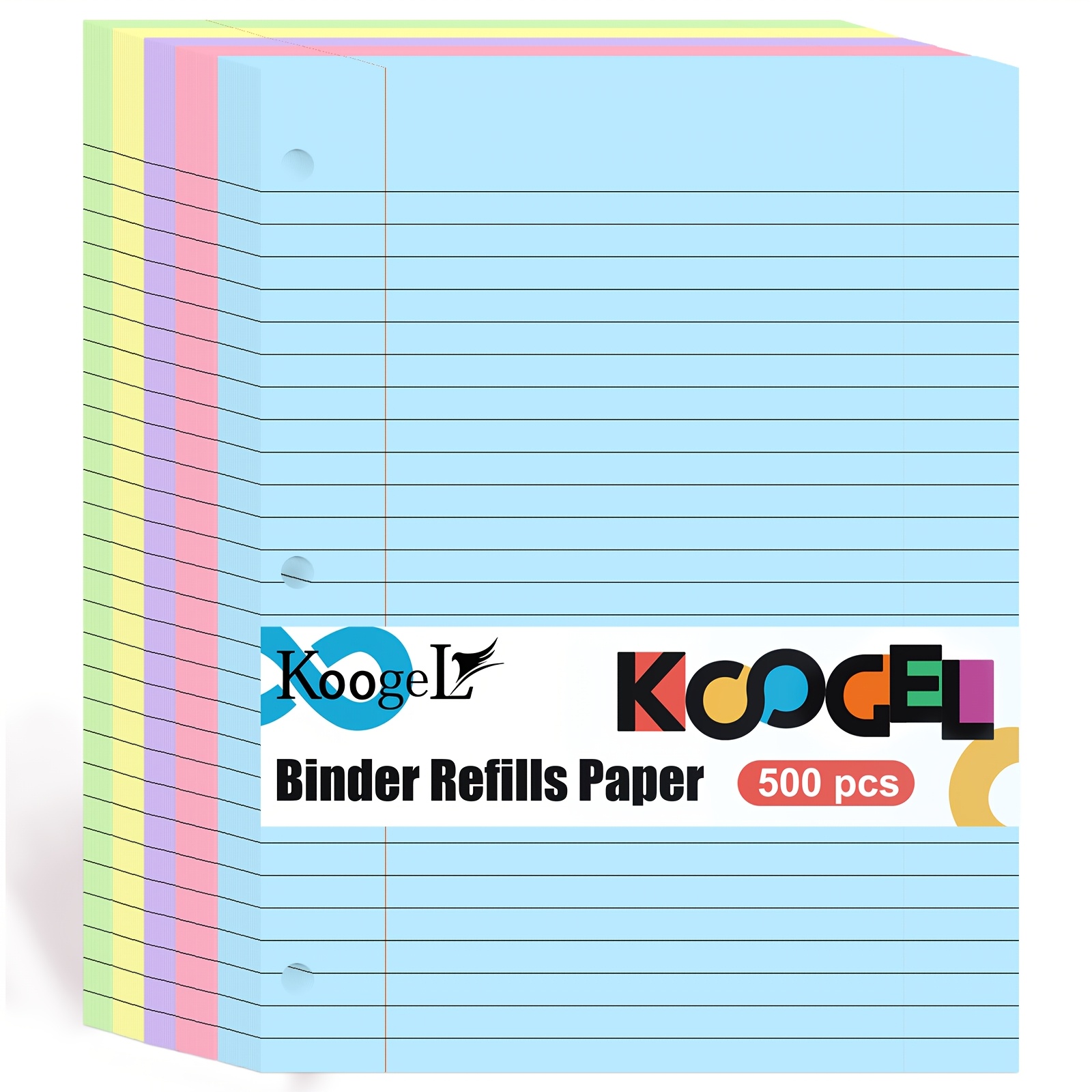 TEMU 500 Sheets Colored Lined Loose Leaf Paper - 5 Colors Wide Ruled Suitable For 3-ring Binders, 3-hole Smooth Sheets With Wide Ruled Lines, 8 X 10½