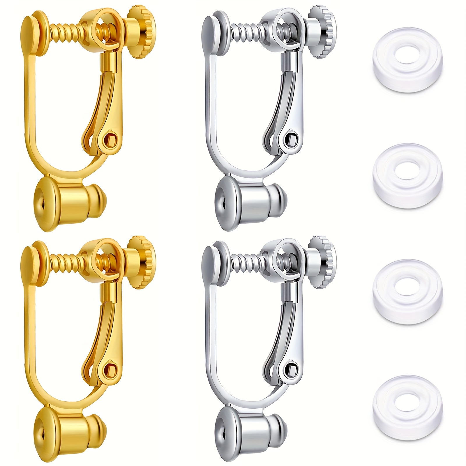 TEMU 4/8 piezas Componentes convertidores de aretes con clip y para orejas no perforadas con almohadillas cómodas para aretes, bisagras