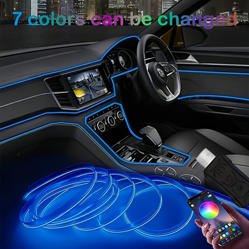 TEMU 118 Inch 1 Fiber Optic Car Neon Light Kit - Sync Music Rgb Led Light Bar With App Controlled Ambient Lighting - 8 Color Changing, Energy Interior , Holiday Decoration, Without Battery