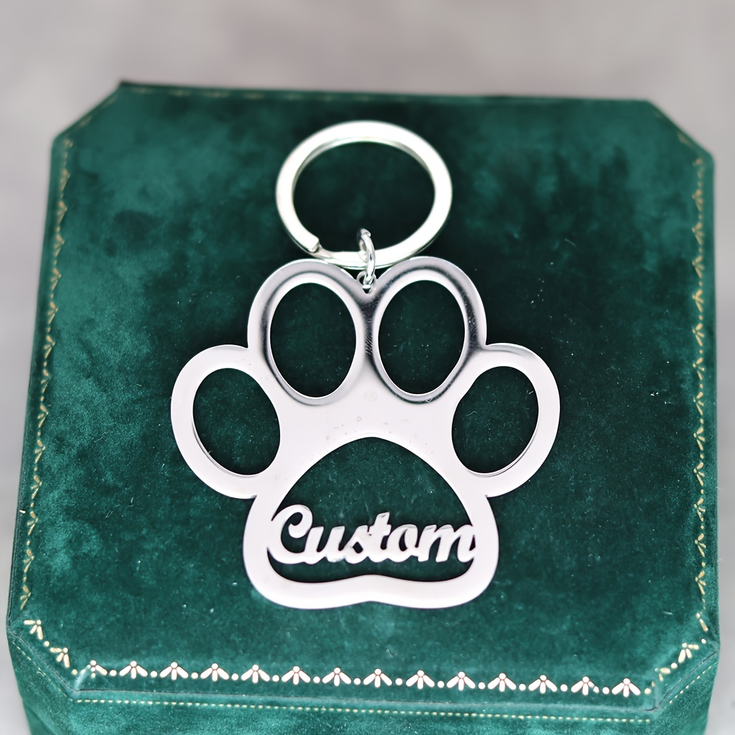 

Stainless Steel Paw Keychain - Personalized Engraved Dog Keyring - Accessory For , - Of 1