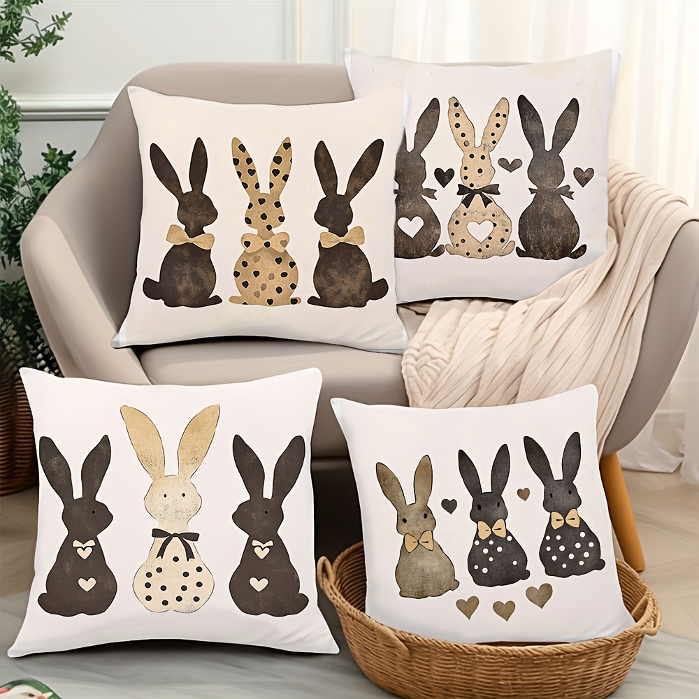 

4- Easter , 17.72x17.72 , Contemporary , Washable, , , Rabbit , Bows, And Cutouts For Sofa, , Bedroom Decor