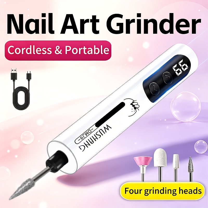 TEMU Ponceuse à ongles électrique rechargeable 4 vitesses, 4 têtes de ponçage, lime à ongles à chargement Type-C, repousse-cuticules, kit de manucure