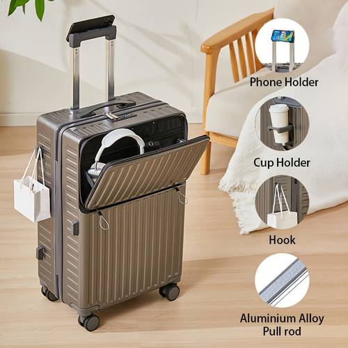modischer halbklapp-trolley koffer, 3 größen 20in/24in/26in, reisetasche mit laptopfach, handgepäck koffer für geschäftsreisen, essentials mit hakenverschluss, schwarz 3 farben