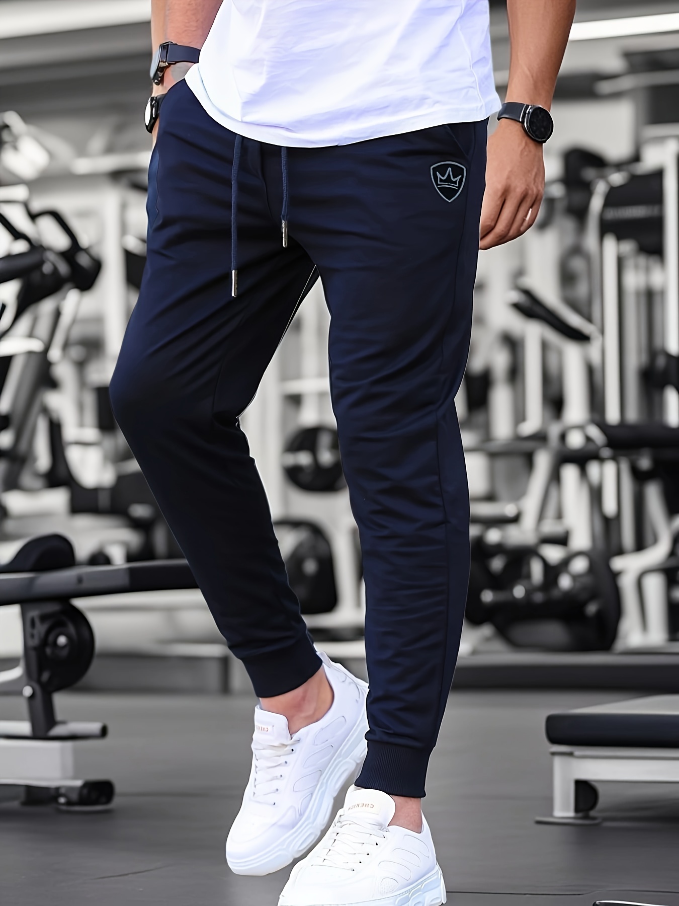 mens fit breathable jogger pants with shield geometric print lightweight stretch fabric for gym running casual wear machine washable athletic casual trousers jogging pants sporty pants durable sportswear details 5