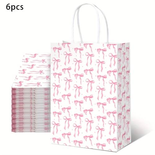 6 12 18 24pcs pink bow gift bags with handle bow birthday party bag suitable for birthdays weddings holiday parties gift bags shopping bags party decorations party supplies