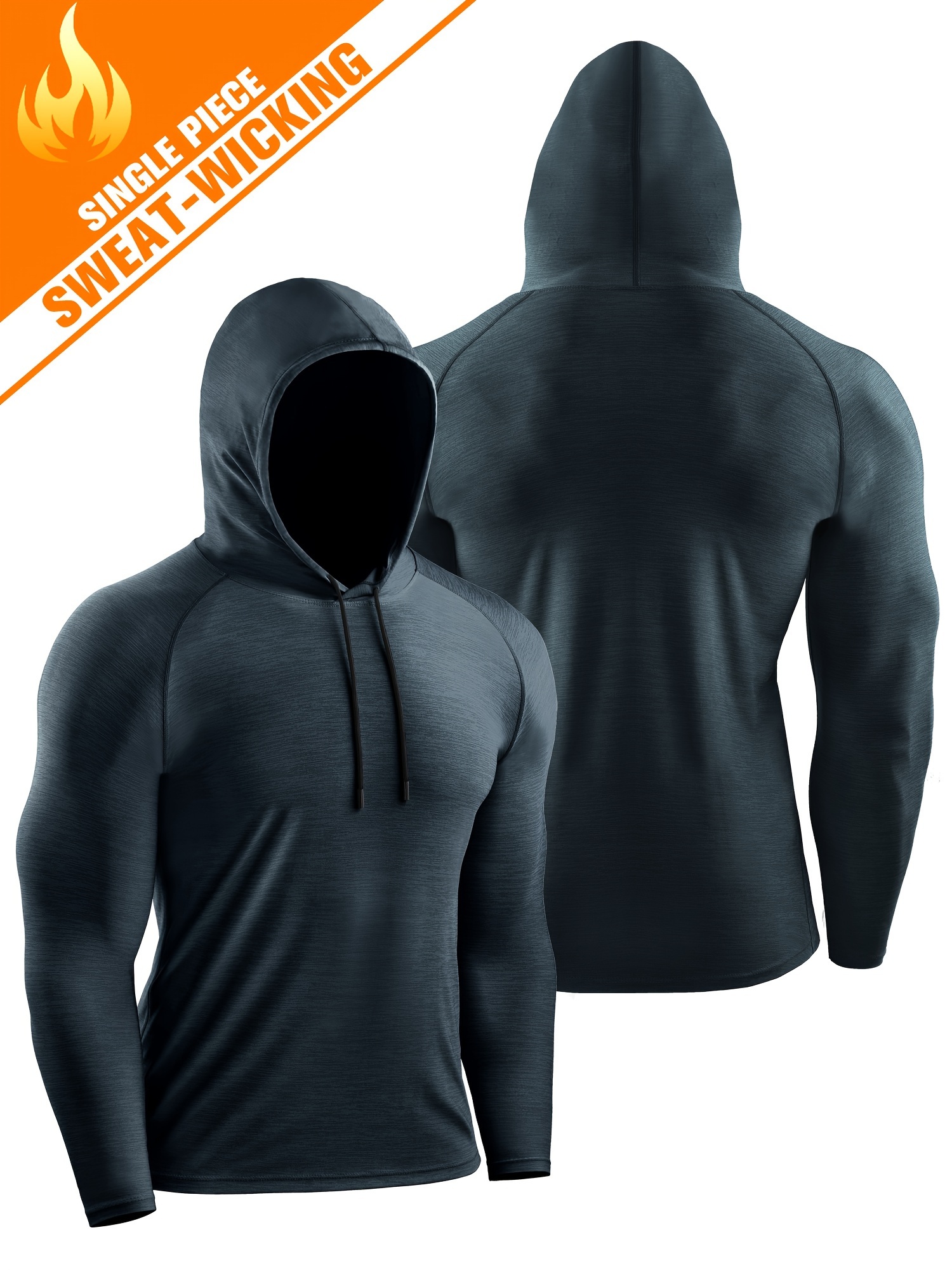 s Workout Long Sleeve Hooded Shirt Active Stretch Breathable Moisture Wicking Drawstring Sports Shirt For Gym