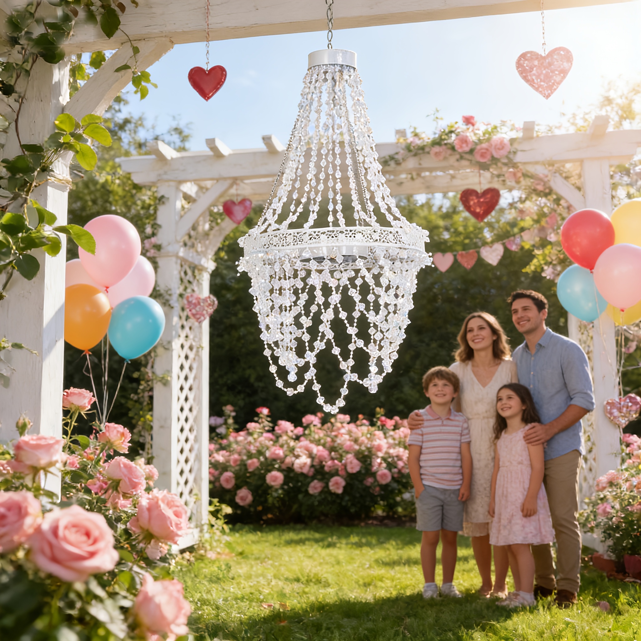 Solar Hanging Crystal Chandelier | Outdoor Garden Decorative Lights with 54 Warm White LEDs, Waterproof, Lithium Battery Powered, for Garden, Yard, Patio, Gazebo, Party, Wedding