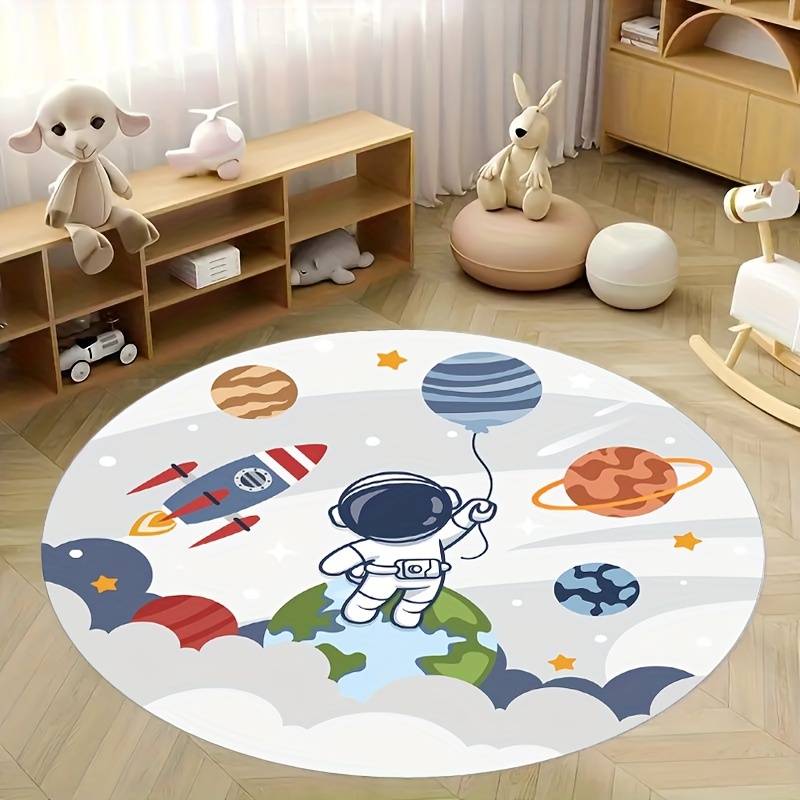 

Space-themed Round Microfiber Bath Rug 200cm, Machine Washable, Non-slip Backing, Knit Fabric, 1000gsm, 0.5cm Thick, Large Astronaut And Planets Print Area Rug For Living Room And Bedroom Decor