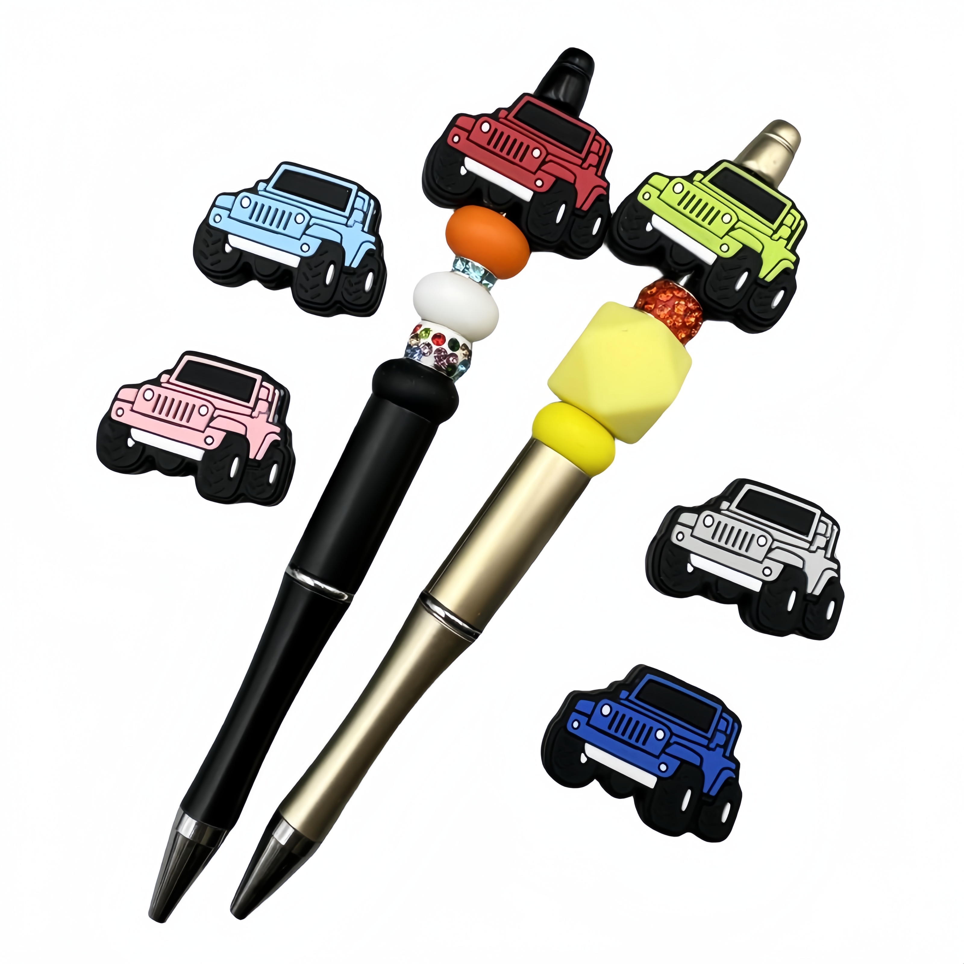 

6 Pcs New Suv Car Character Silicone Beads Loose Focus Beads For Jewelry Making Diy Pen Decoration Keychain Creative Handicraft Supplies