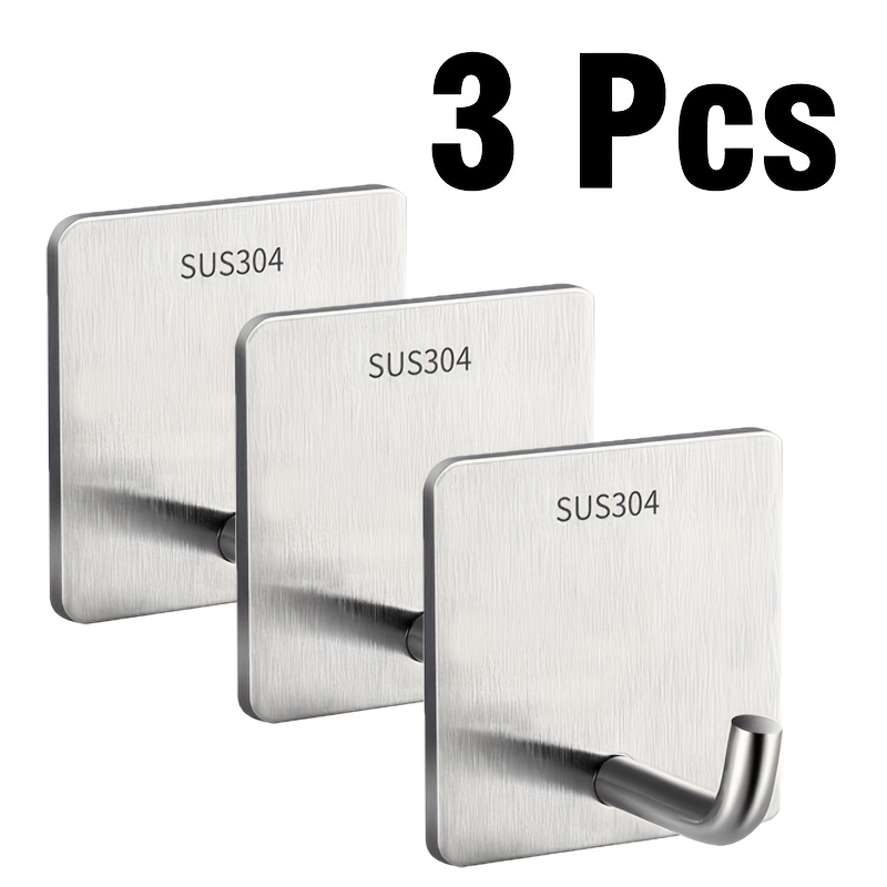 3pcs Stainless Steel Adhesive Hooks, Multi-functional Kitchen Wall Mount Hooks With Polished Finish, Durable And For Hanging Utensils, Hooks For Hanging