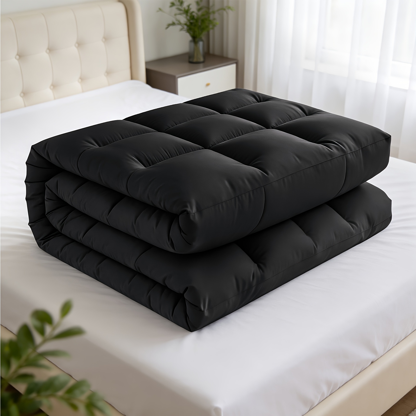 Image of 10cm Quilted Mattress Topper With 700gsm Microfiber Filling, Soft Breathable Mattress Pad With Elastic Corner Straps, Machine Washable Bed Topper For Bedroom, Dorm, , Multiple Sizes And Colors