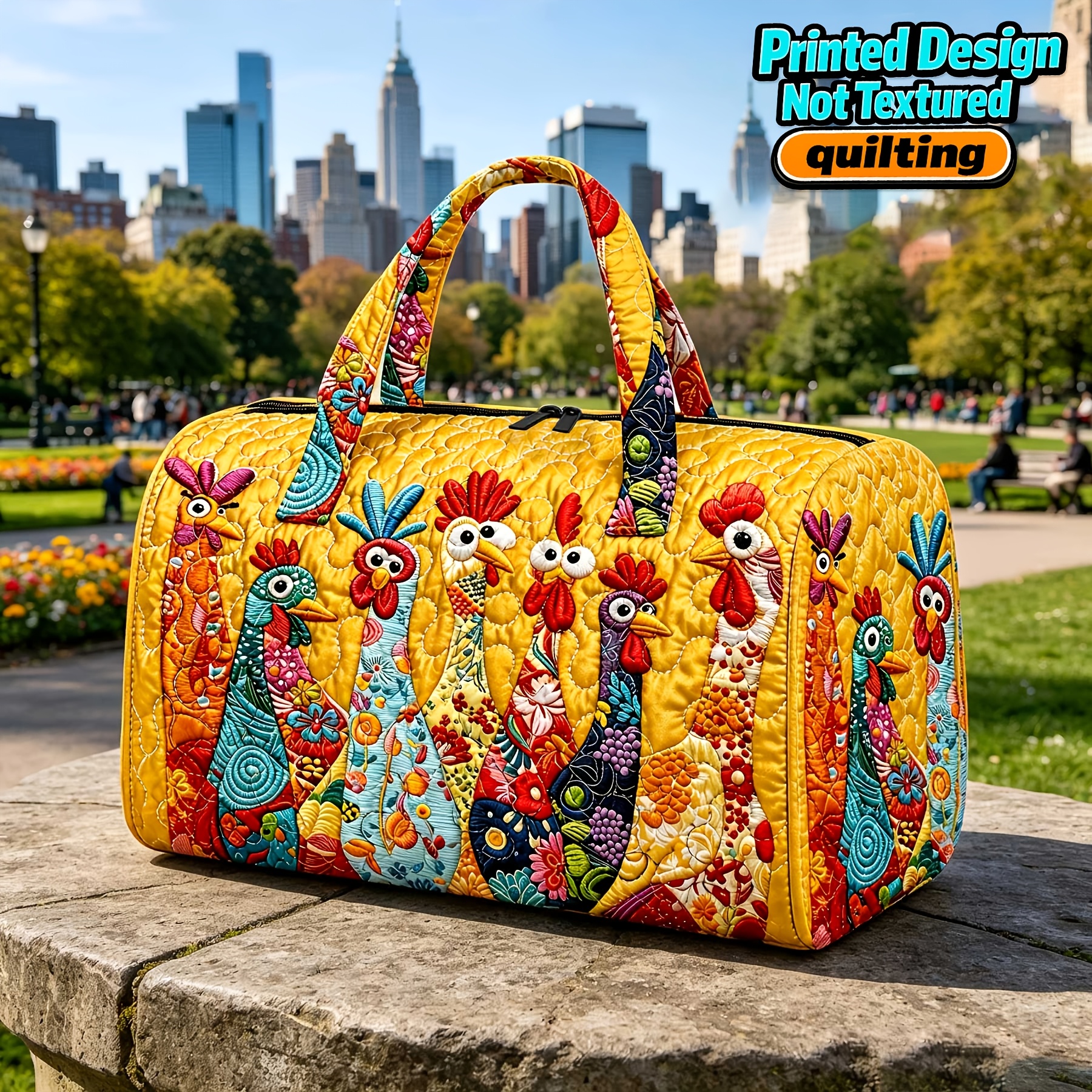 TEMU Printed Design - Not Textured. Women's Printed Tote Bag, Quilted Shoulder Yoga Fitness Bag, Outdoor Travel Luggage Storage Bag, Handheld Travel