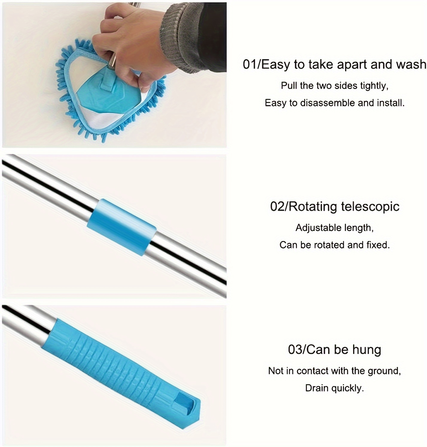 360 rotatable   mop set adjustable extendable handle wet dry use for   of floors walls tiles cars no power needed home kitchen cleaning brush details 2