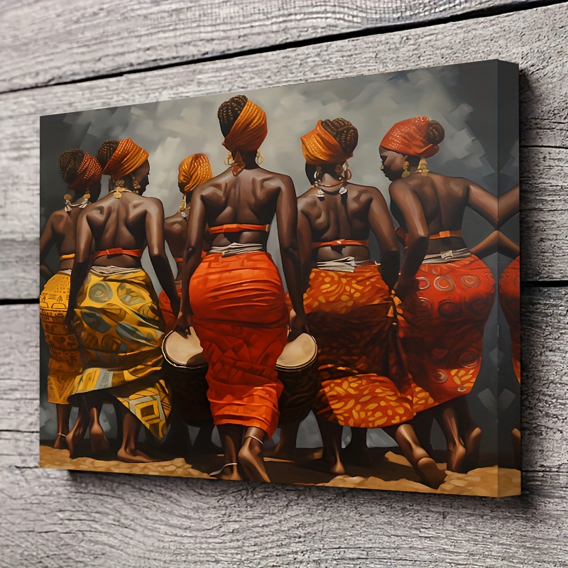 

1pc Vibrant Wooden Framed Canvas - African Women Dancing Art Print - Authentic Africa-inspired Home Decor - Perfect Festival Gift, Ready To Hang Wooden Frame - Thickness 1.5inch