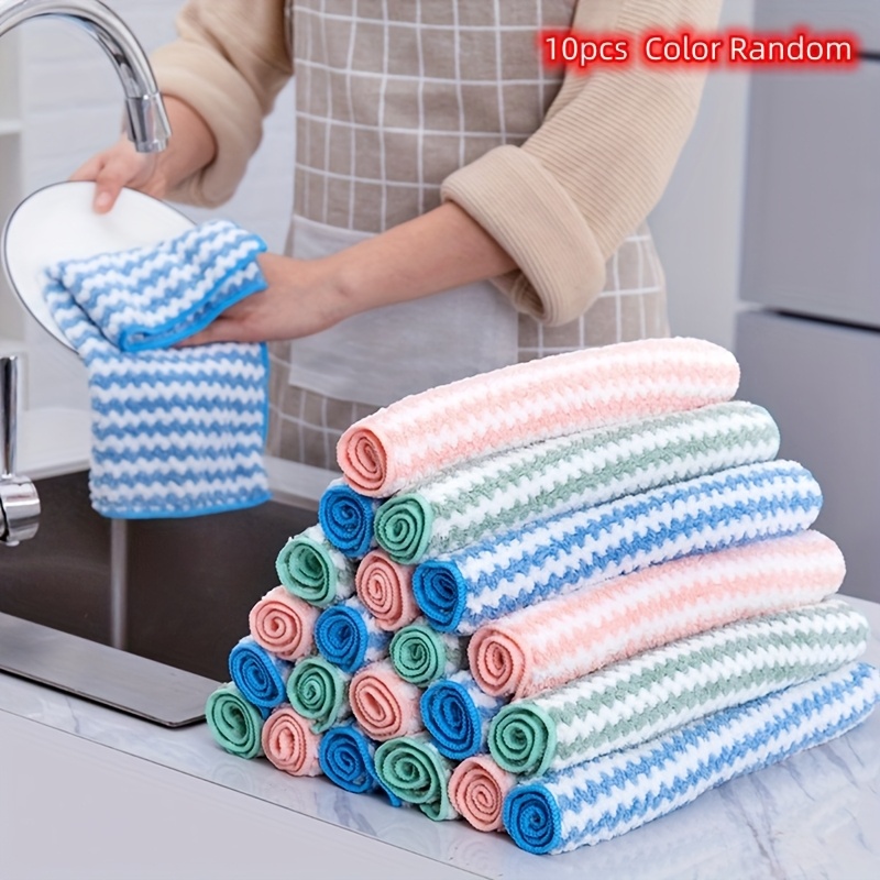 10pcs Kitchen Dishcloths Coral Fleece Microfiber Cleaning