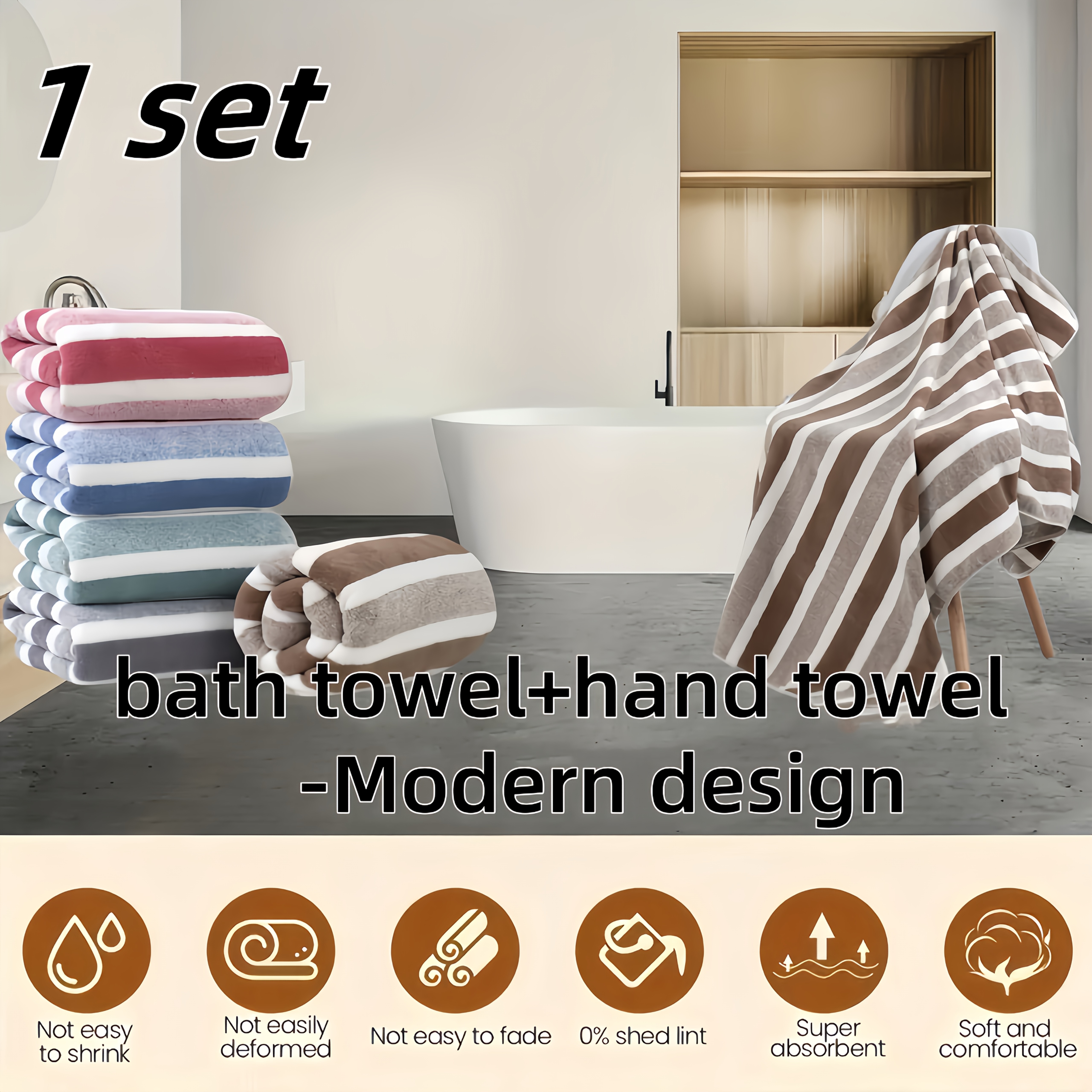 

Luxurious Striped Quick-dry Towel Set - Polyester Blend, Absorbent & For Bath, Beach, Spa, Camping, Travel & Business Trips