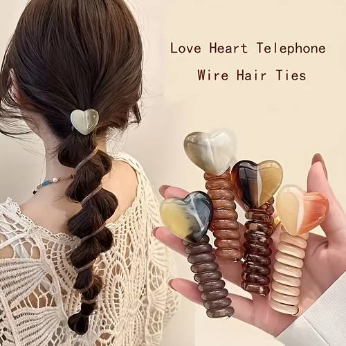 4pcs elegant heart geometric pattern hair ties mixed colors resin ponytail holders for perfect daily wear accessory