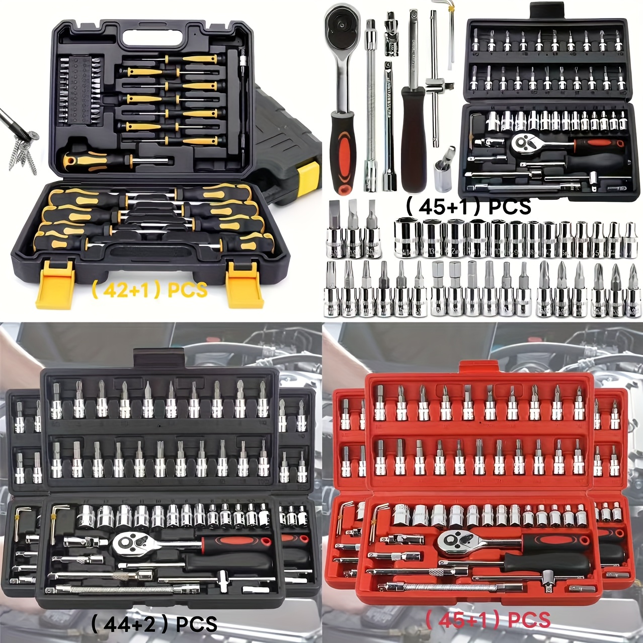 High-end Professional 45+1/44+2/42+1-piece Tool Set, Auto/bicycle Repair Machinery Kit, 1/2 Inch *1/4 Inch 3/8 Inch Drive Depth And Standard Wrench Set, Race-grade Auto Parts Repair Ratchet Wrench And Other Auto Repair Accessories Tool Set