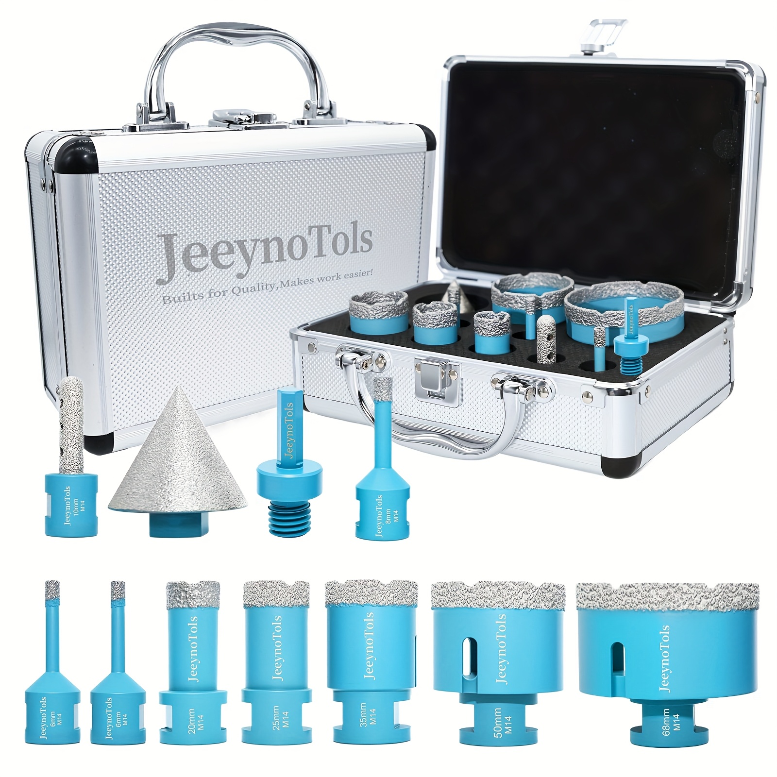 TEMU 9pcs Or 11pcs Daily Household Diamond Drill Bits Set, M14 Thread, Drill Bits/milling Bit/beveling Chamfer Bit/adapter, Drill Bit, Tile Drill